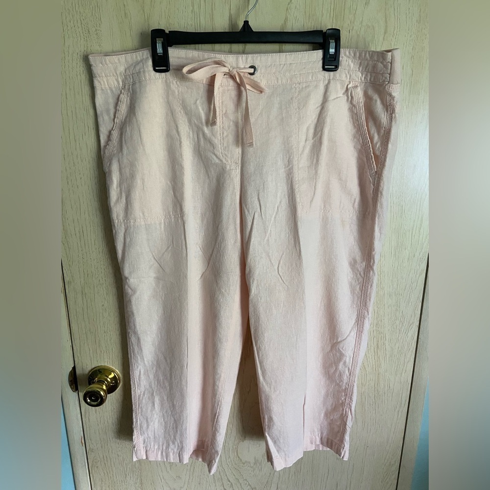 🖤 Per Se by Carlisle Linen Blend Cropped Drawstring Light Pink Pants Sz 1X
